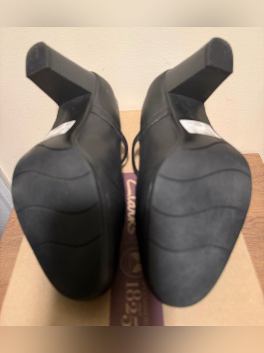 Clarks Black Mary Jane Leather Heel with Strap - Picture 6 of 8